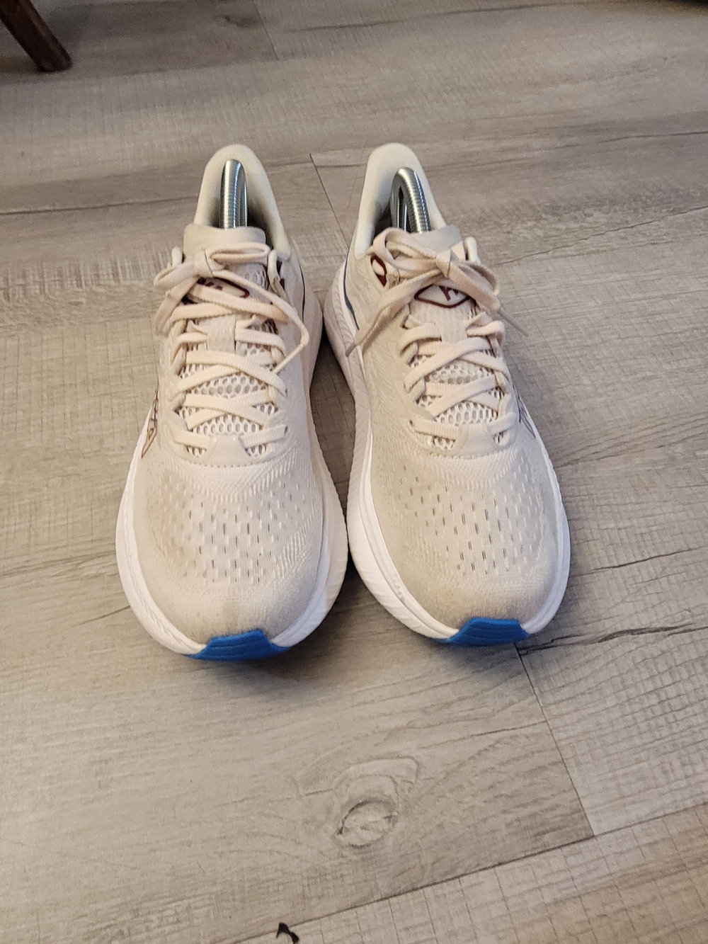 Hoka One One Women's Light Beige Running Sneakers with Blue Toe Accents